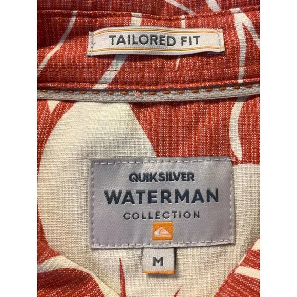 Quiksilver Waterman Collection Men Size Medium M Floral Hawaiian Shirt Short EUC - Picture 4 of 10